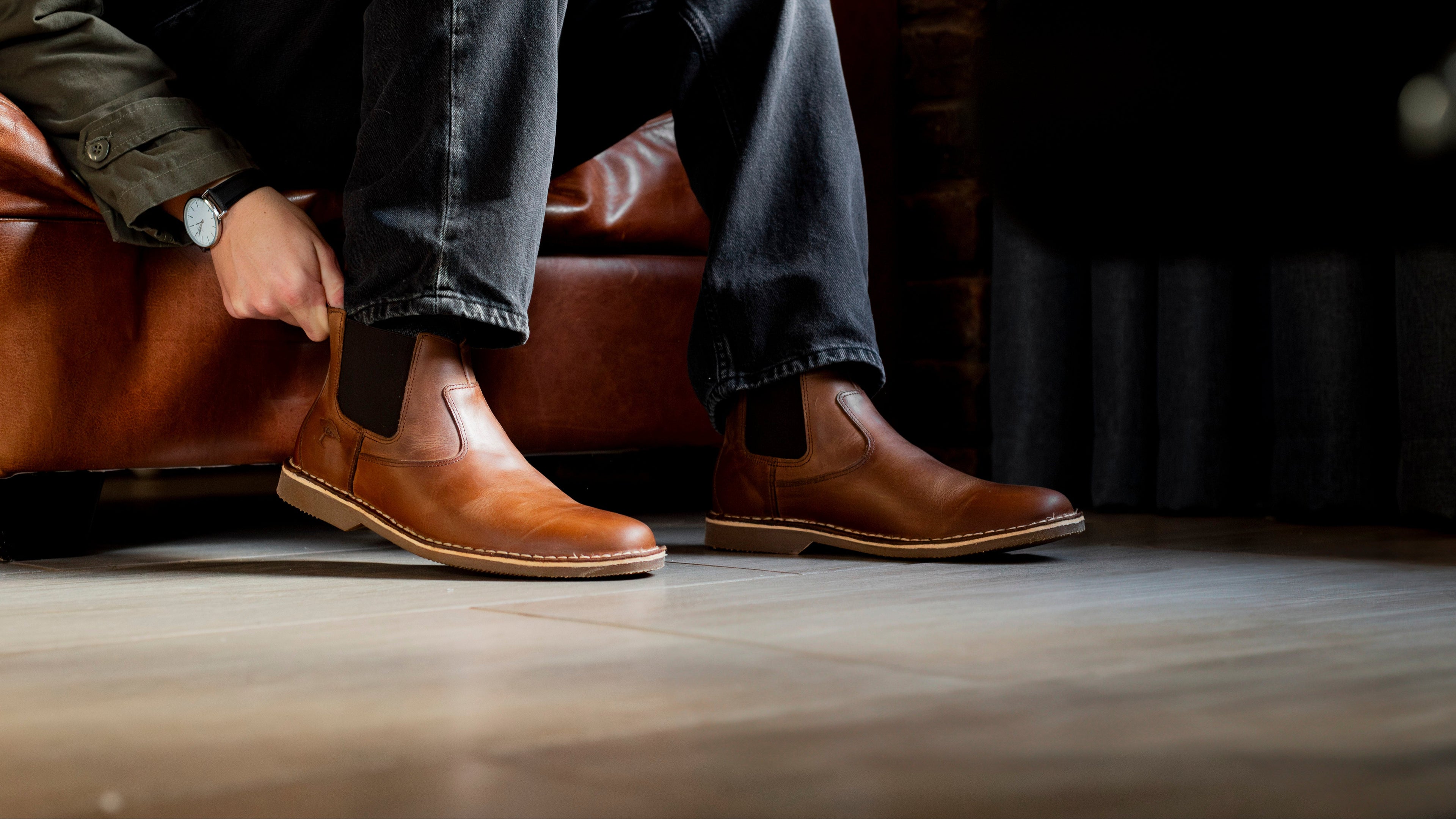 Parkas Genuine leather chelsea Boot in dark brown