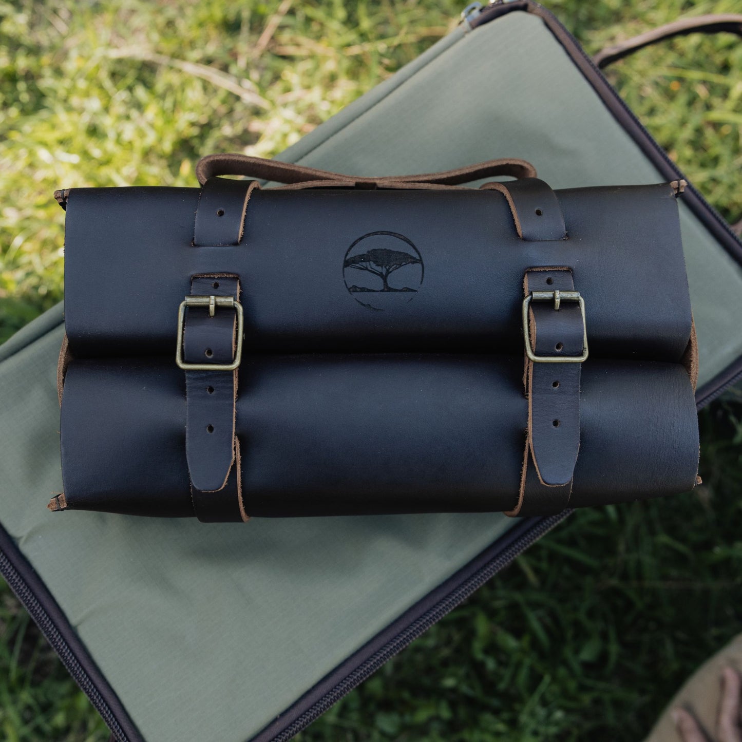 Dark brown leather whiskey bag