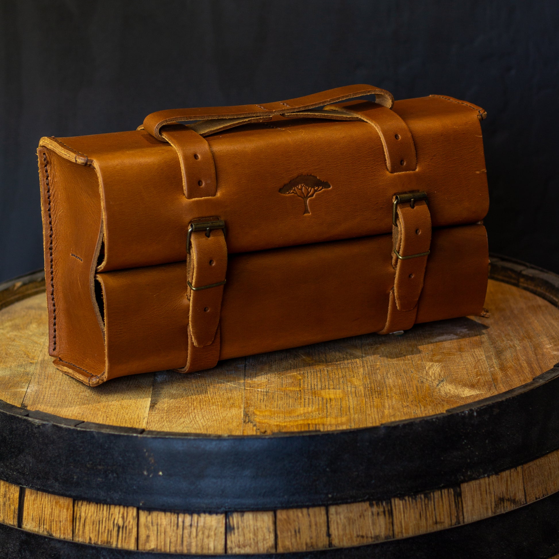 leather whiskey carrier bag in toffee colour