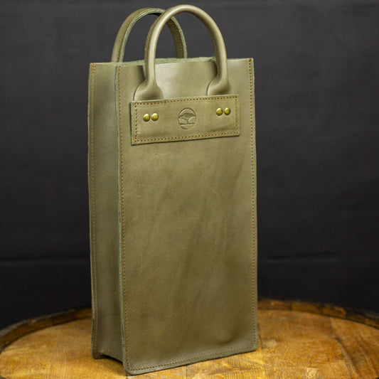 Leather 2-bottle Wine Bag - Olive