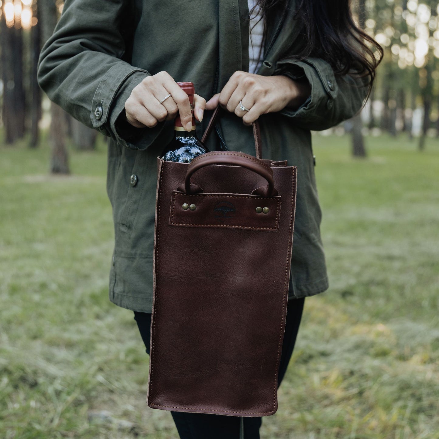 leather 2 bottle wine bag