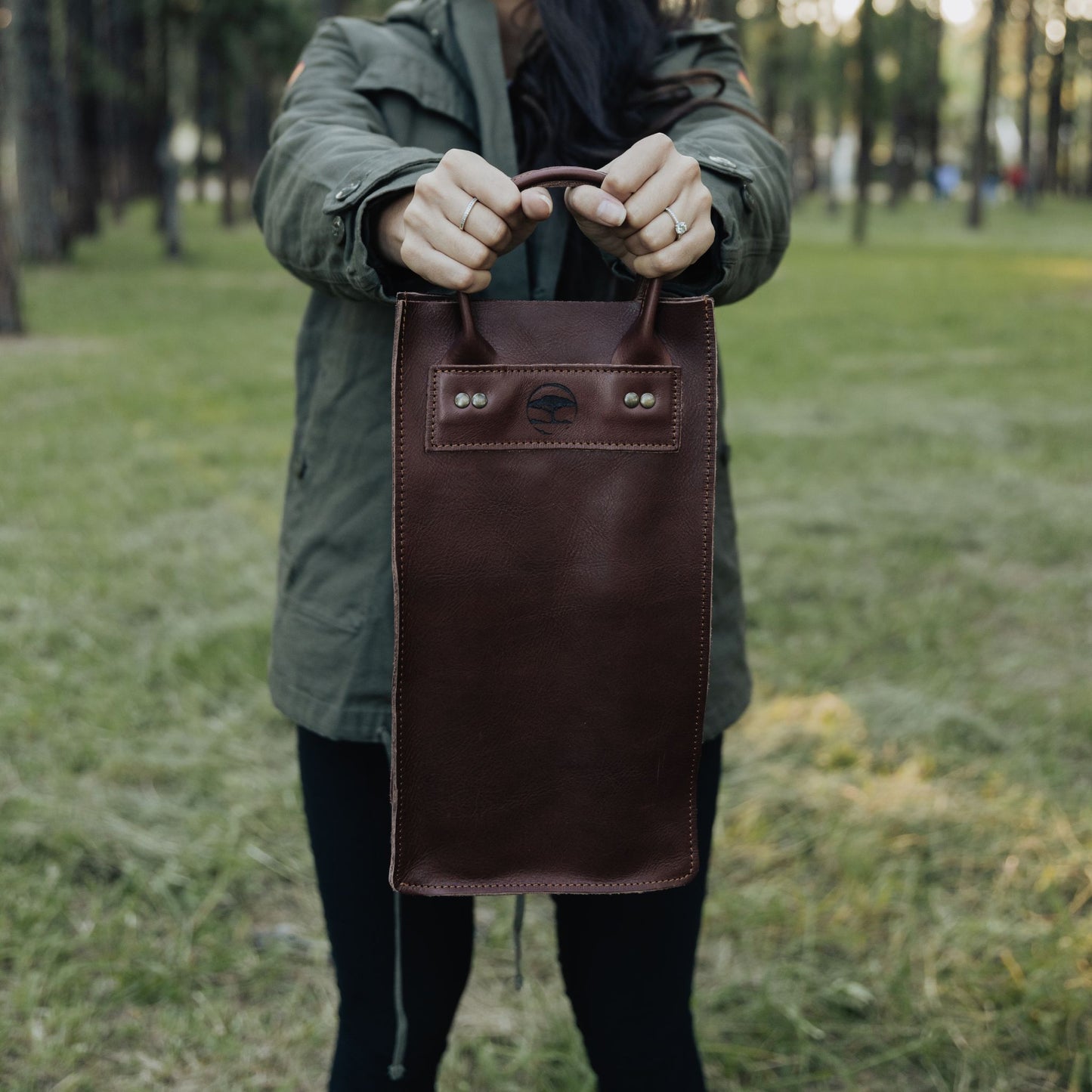 leather 2 bottle wine bag