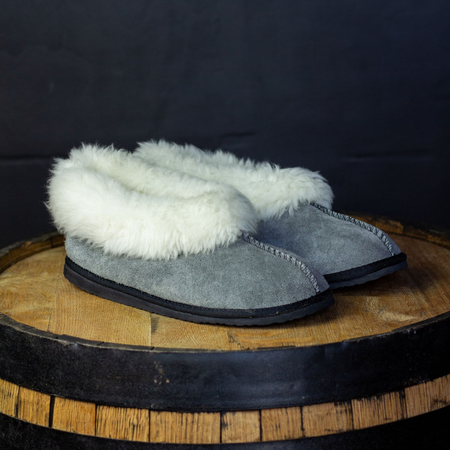 charcoal sheepskin slippers with rubber sole