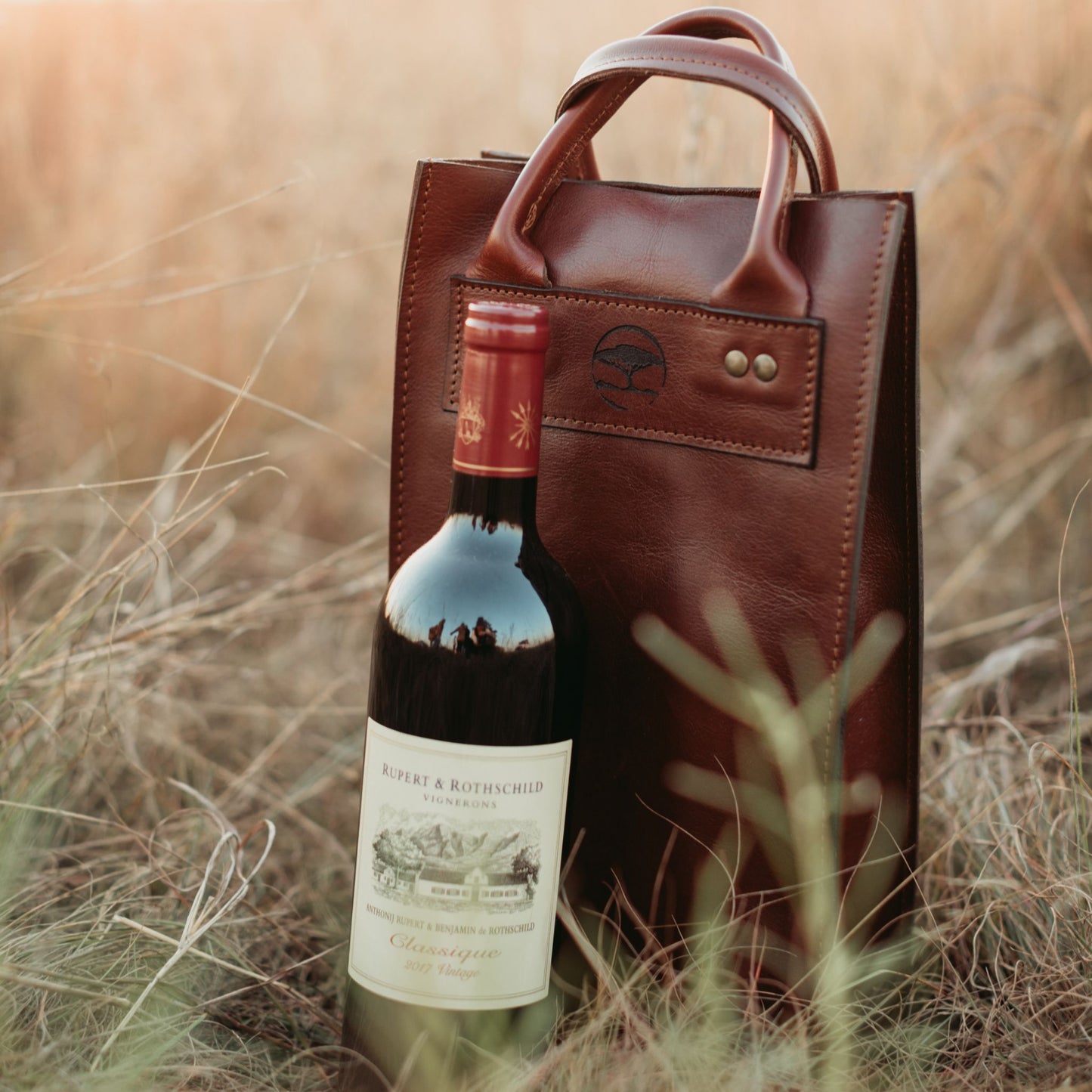 Leather 2-bottle Wine Bag - Bourbon