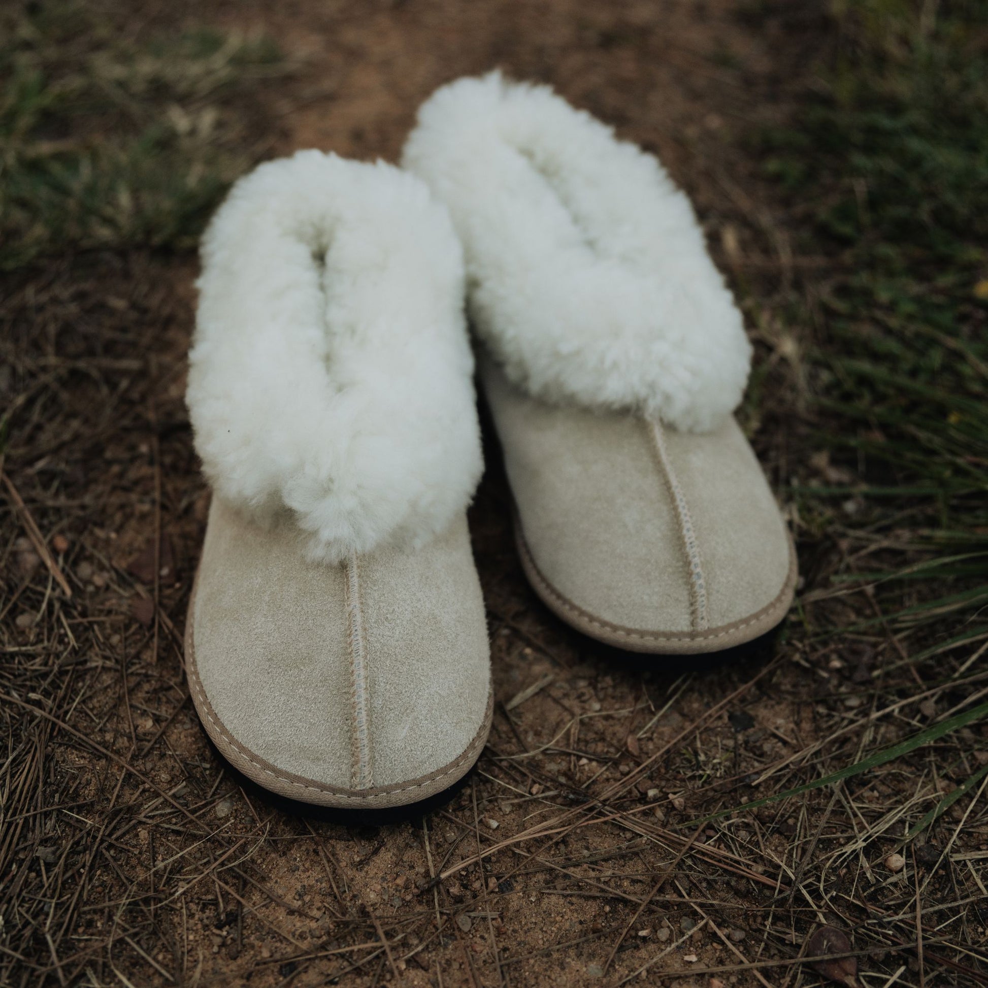 sand sheepskin slipper with rubber sole