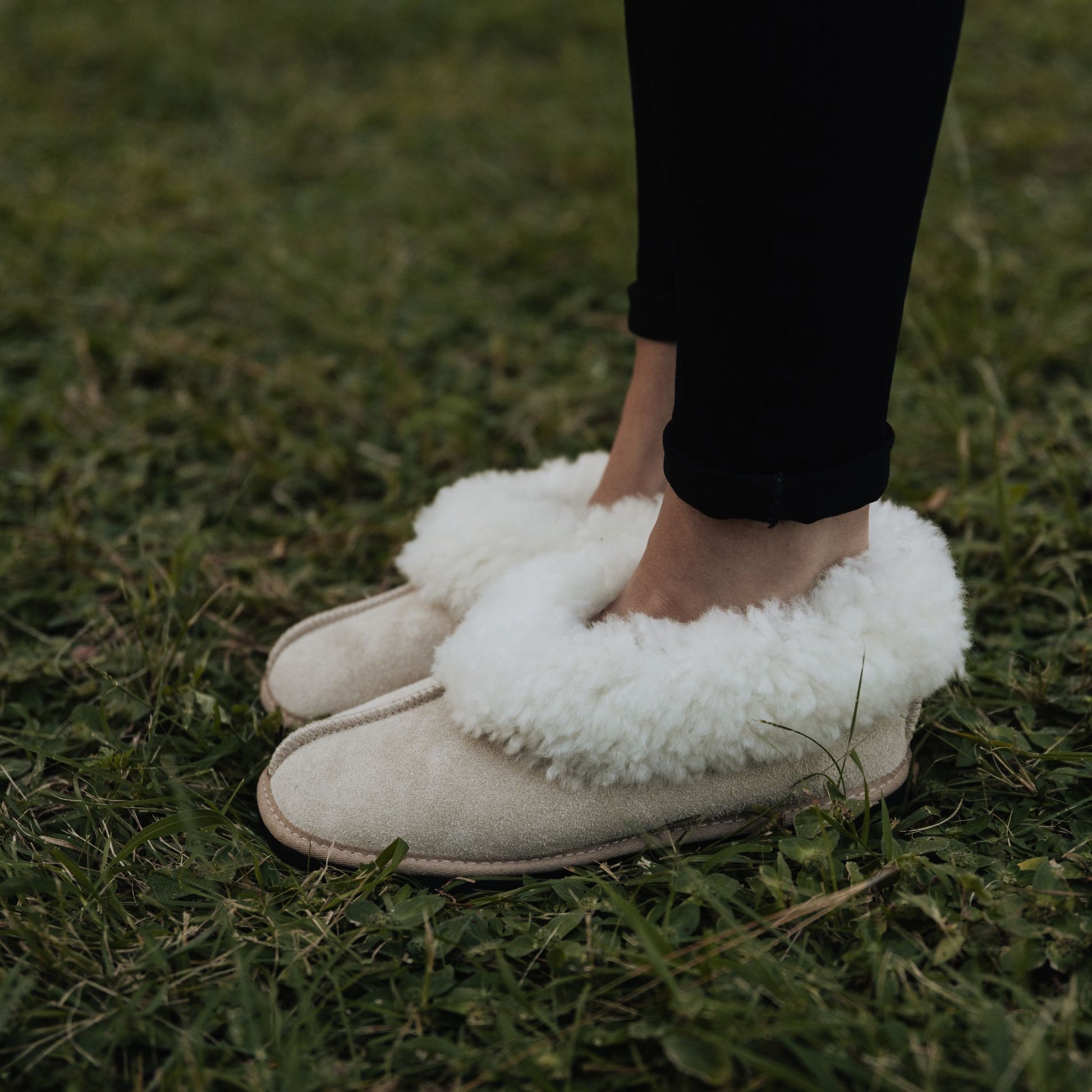 sand sheepskin slipper with rubber sole